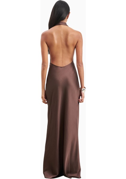 Satin Plunging Cowl Neck Maxi Dress Kadın Elbise modelleri
