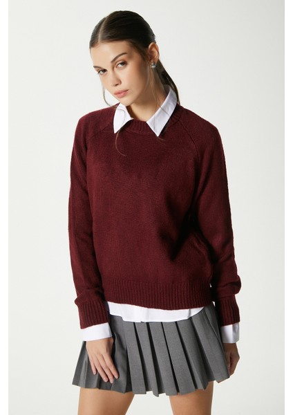 Mushy Bordo Basic Triko Kazak modelleri