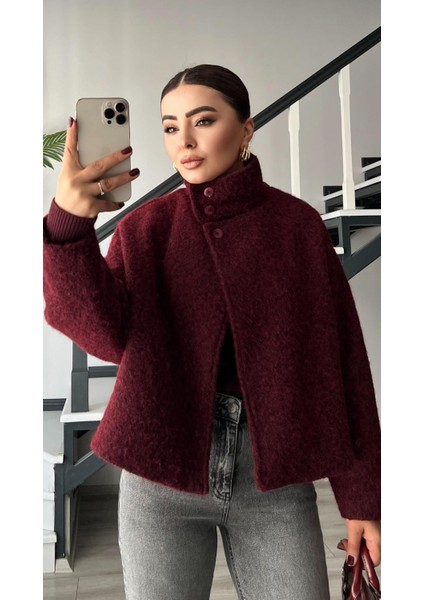 Bordo Buklet Yarım Balıkçı Mont