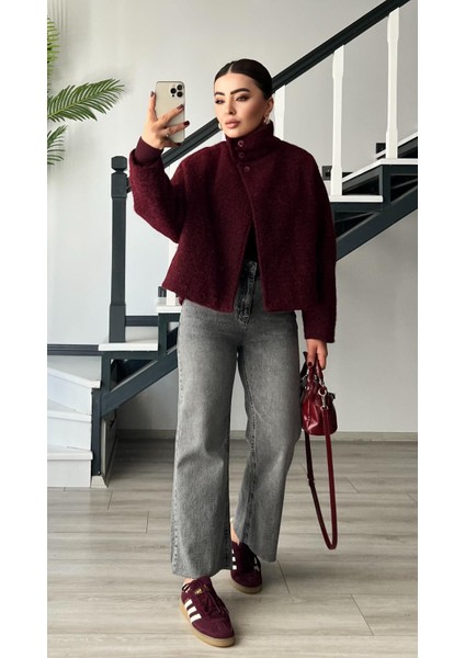 Bordo Buklet Yarım Balıkçı Mont