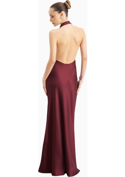 Satin Plunging Cowl Neck Maxi Dress Kadın Elbise modelleri