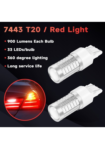 7443, t20 LED ampuller kırmızı 900 lümenler süper parlak dönüş sinyalleri ışık frenini durdurma park ışığı geri ters ışık kuyruğu ampul dc 12v 3.6w (2 paket) (Yurt Dışından)