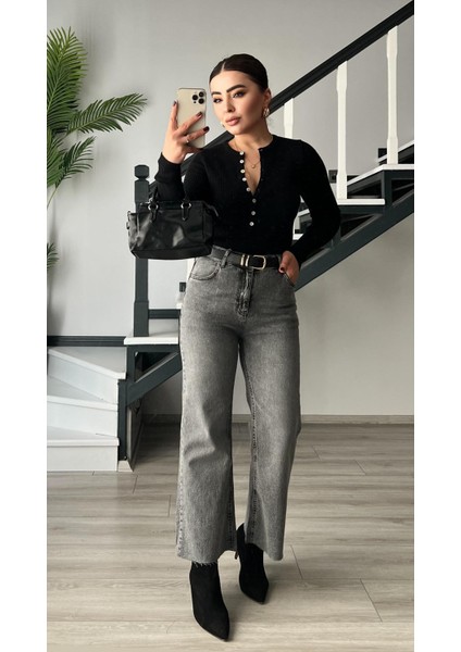 Gri Yıkamalı Likralı Straight Jean modelleri