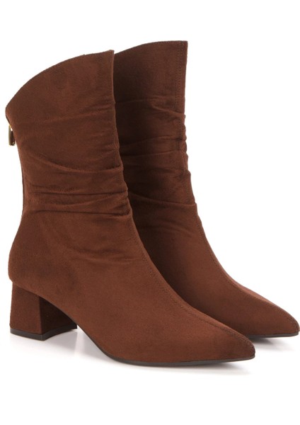 Kadın Kahverengi Süet Körüklü Kısa Kalın Topuklu Bot modelleri