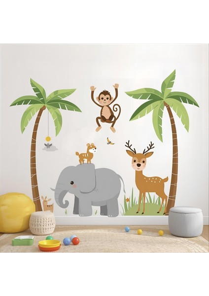 Bebek Odası İçin Sevimli Fil, Maymun ve Geyik Sticker