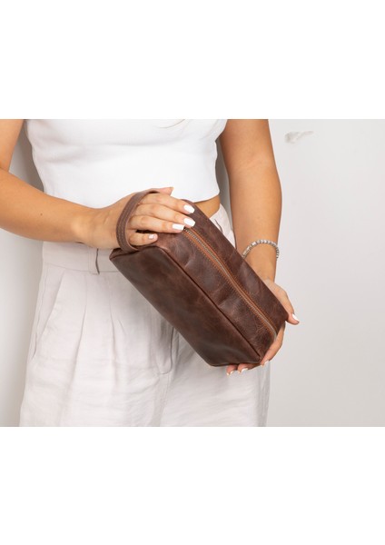 Lumora Hakiki Taba Deri Makyaj Çantası