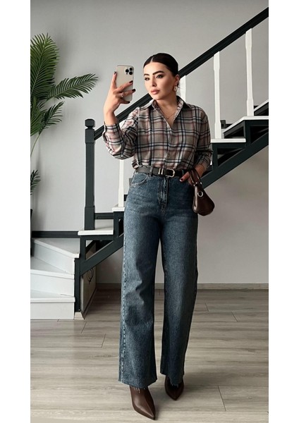 Bej-Lacivert Ekoseli Oduncu Gömlek indirimleri