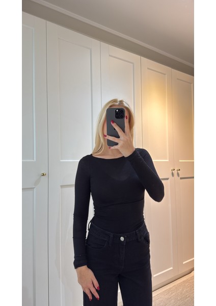 Siyah Kayık Yaka Transparan Bluz modelleri