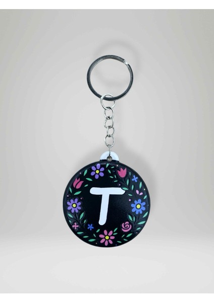 T Harf Kişiye Özel Harfli Çiçek Desenli Plastik Anahtarlık Şişe Açacağı Hem Şık Hem Kullanışlı Hediye Seçeneği