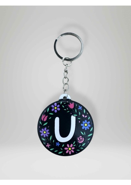 U Harf Kişiye Özel Harfli Çiçek Desenli Plastik Anahtarlık Şişe Açacağı Hem Şık Hem Kullanışlı Hediye Seçeneği
