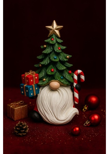 Noel Baba Sakallı Çam Ağacı Figürlü Yılbaşı Christmas El Yapımı Süs Polyester Hediye Biblo 19 cm modelleri