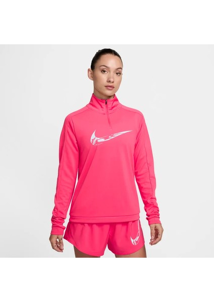 Swoosh Dri-Fıt 1/4-Zip Running Mid Layer Pembe Kadın Çeyrek Fermuar Antreman Üstü