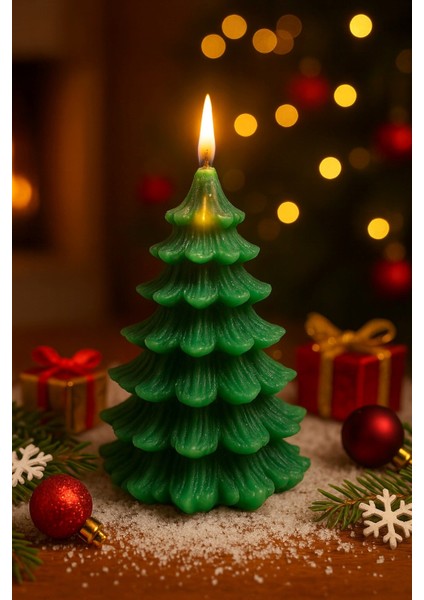 3’lü Yılbaşı Temalı Masa ve Ev Dekoru Noel Baba Kozalak ve Çam Ağacı Temalı Mum yılbaşı Hediye Seti
