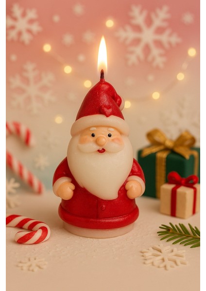 3’lü Yılbaşı Temalı Masa ve Ev Dekoru Noel Baba Kozalak ve Çam Ağacı Temalı Mum yılbaşı Hediye Seti