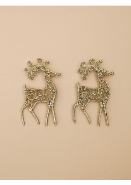 YILBAŞI AĞACI SÜSÜ Işıltılı Noel Geyikleri 2’li Set-Altın Parıltılı Yılbaşı Geyik Süsü (2 Adet)