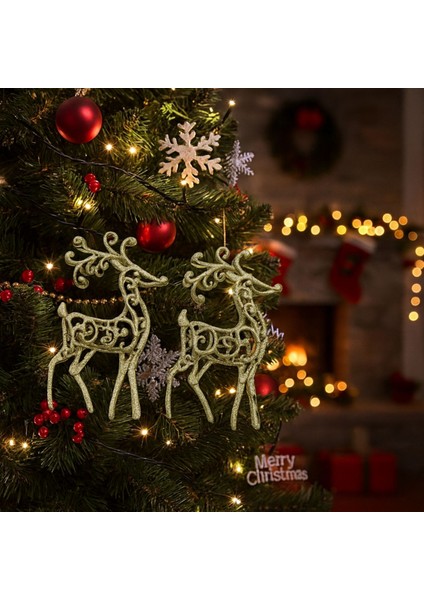 YILBAŞI AĞACI SÜSÜ Işıltılı Noel Geyikleri 2’li Set-Altın Parıltılı Yılbaşı Geyik Süsü (2 Adet) modelleri