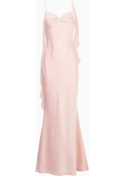 Fırfırlı Göğüs Detaylı Saten Maksi Kadın Elbisesi fiyatları