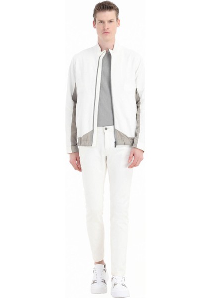 Beyaz Regular Fit Dik Yaka Casual Dokuma Mont