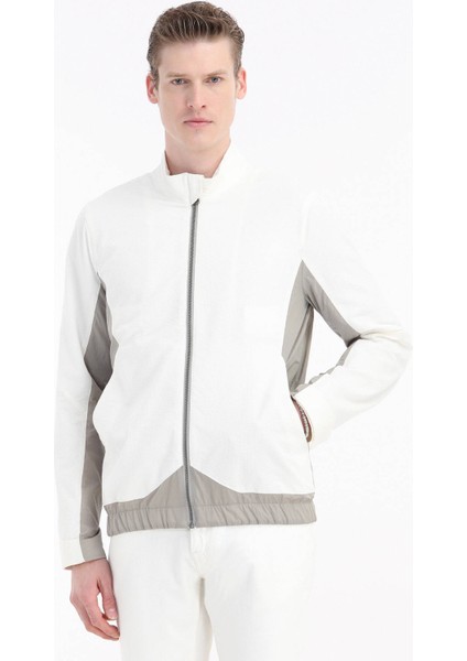 Beyaz Regular Fit Dik Yaka Casual Dokuma Mont