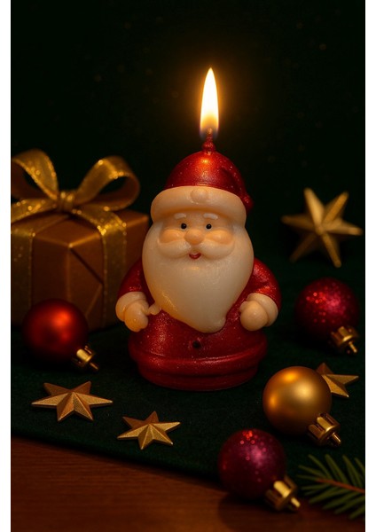 Yılbaşı Ortam Işığı Rustik Dekor Noel Baba Figürlü mum El Yapımı Doğal Noel Baba mum Hediye 9x6 cm