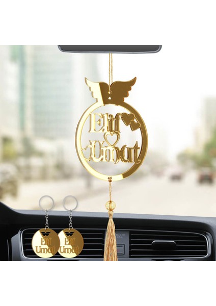 Kişiye Özel (2 Adet Anahtarlıklı) Melek Kanatlı Pleksi Araba Dikiz Aynası Süsü fiyatları