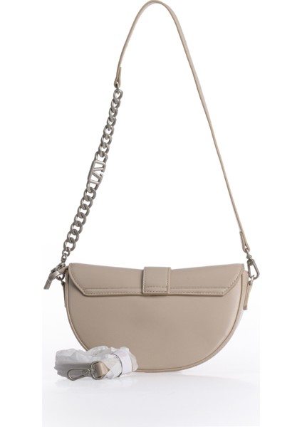 Asimetrik Tasarım, Zincir ve Logo Detaylı Şık Kadın Omuz Çantası 930373 Krem modelleri