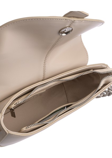 Asimetrik Tasarım, Zincir ve Logo Detaylı Şık Kadın Omuz Çantası 930373 Krem fırsatları