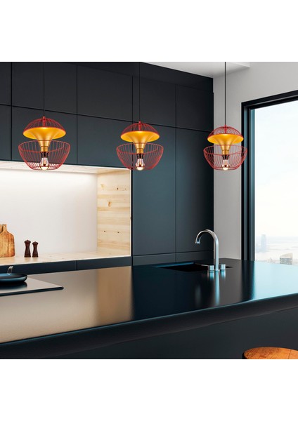 Telmander Geometrik Tel Sarkıt Avize Kırmızı,modern Art Deko Tasarım Tavan Aydınlatma TELMANDER11415 fiyatları