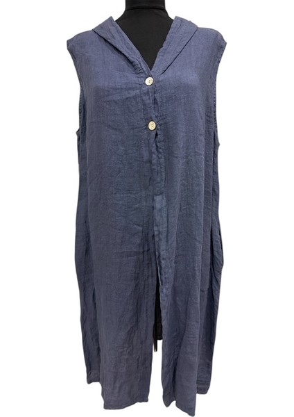 Italyan Keten Kapuşonlu Yelek