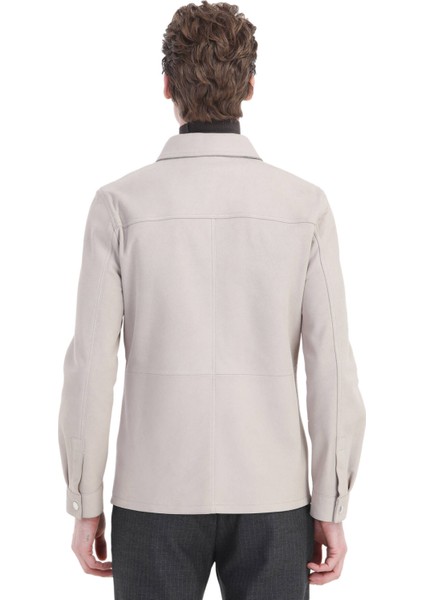 Bej Regular Fit Gömlek Yaka Casual Süet Deri Mont