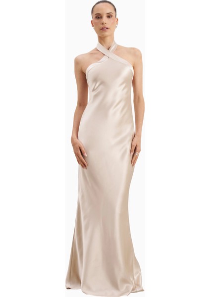 Satin Cross Strap Halter Gown Maxi Kadın Elbise indirimleri