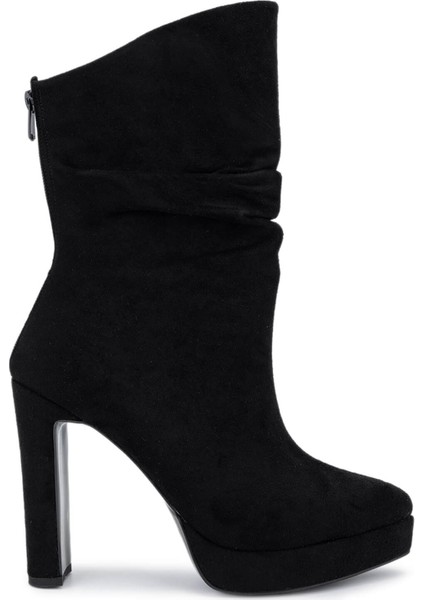 Kadın Suni Deri Siyah Süet Topuklu Bot 1065 605 Bn Bot SK25-26 Sıyah Suet