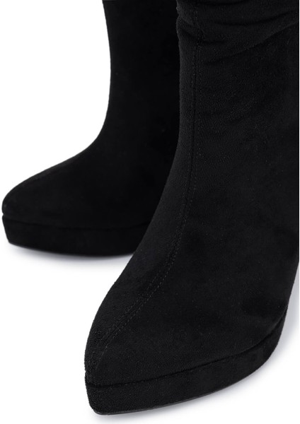 Kadın Suni Deri Siyah Süet Topuklu Bot 1065 605 Bn Bot SK25-26 Sıyah Suet modelleri