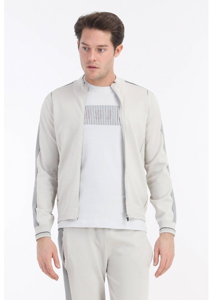 Bej Yarım Balıkçı Yaka Jakarlı Hırka