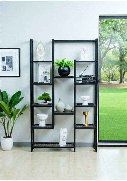 Dekoratif Siyah Metal Kitaplık 12 Raflı Ünite Çok Amaçlı Stand Salon ve Çalışma Odası Düzenleyici
