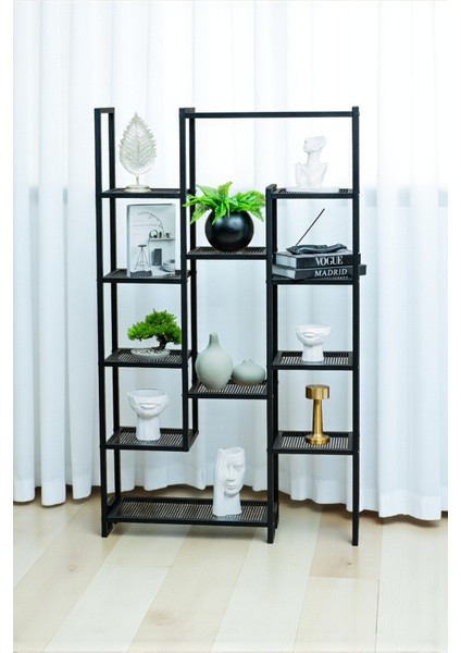 Dekoratif Siyah Metal Kitaplık 12 Raflı Ünite Çok Amaçlı Stand Salon ve Çalışma Odası Düzenleyici