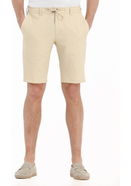 Sarı Çizgili Dokuma Jogging Fit Casual Pamuk Karışımlı Bermuda