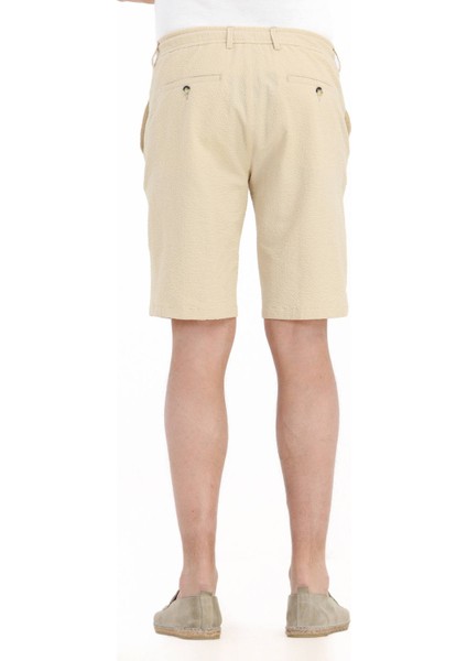 Sarı Çizgili Dokuma Jogging Fit Casual Pamuk Karışımlı Bermuda