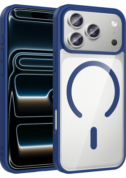 iPhone 17 Pro Kılıf M-Safe Wireless Şarj Özellikli Silikon Btbm Ege Kapak - Lacivert