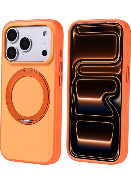 iPhone 17 Pro Kılıf M-Safe Şarj Özellikli Standlı Ecrz Proton Silikon Kapak - Turuncu