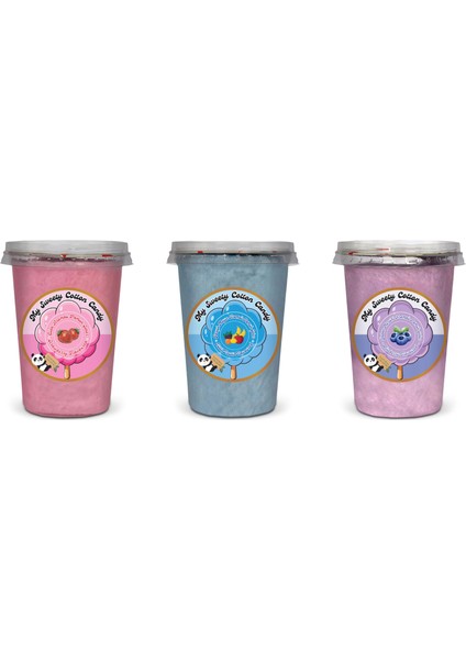 Çilek, Tutti Frutti , Yabanmersini, Aromalı 3'lü Gurme Pamuk Şekerler