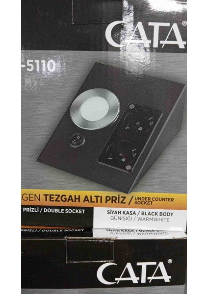 Siyah Tezgah Altı Priz Gün Işığı Işıklı