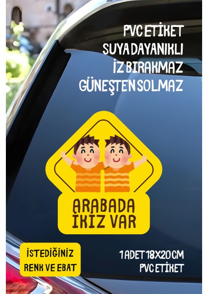 Arabada Ikiz Bebek Var Araba-Motosiklet Cam Etiket Sticker - Erkek