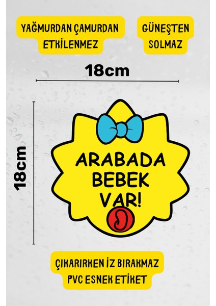 Arabada Bebek Var Araba-Motosiklet Cam Etiket Sticker - Kız Sarı fiyatları