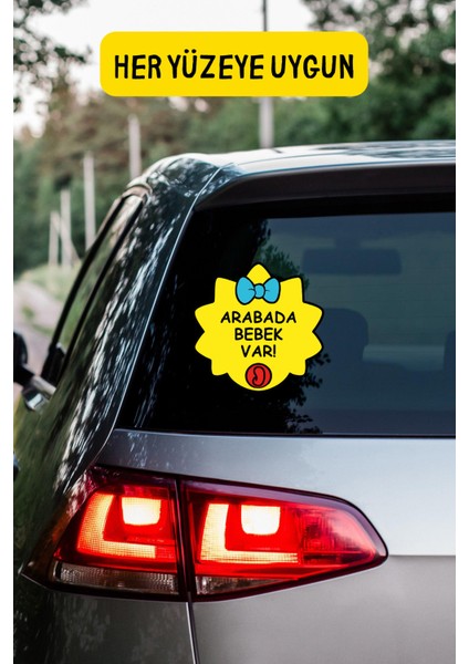 Arabada Bebek Var Araba-Motosiklet Cam Etiket Sticker - Kız Sarı modelleri