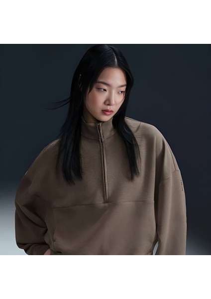 24.7 Dri-Fit Half-Zip Soft Knit Training Kahverengi Oversize Bol Kesim Sweatshirt -HQ8188-233