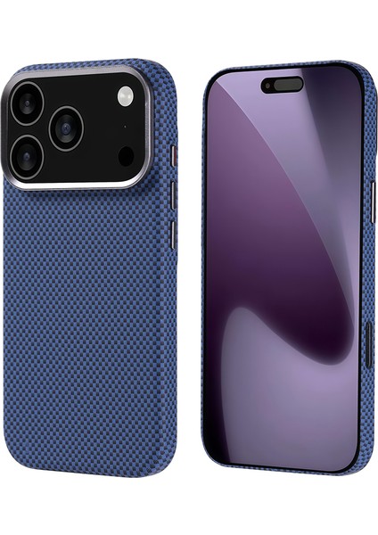 iPhone 17 Pro Kılıf M-Safe Şarj Özellikli Karbon Fiber Görünümlü Ecrz Nekst Kapak - Lacivert