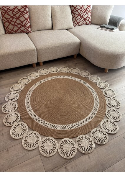 Buganvilla Hasır Jüt Çiçek Desenli El Dokuma Antre Salon Mutfak Yatak Odası Kilim Paspas