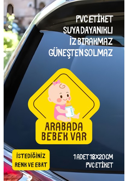 Arabada Bebek Var Araba-Motosiklet Cam Etiket Sticker - Kız Sarı