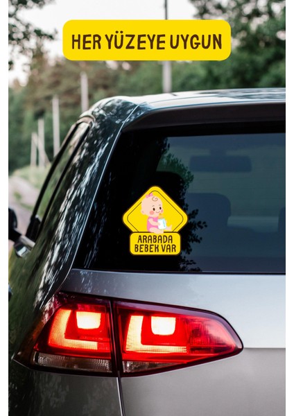 Arabada Bebek Var Araba-Motosiklet Cam Etiket Sticker - Kız Sarı modelleri